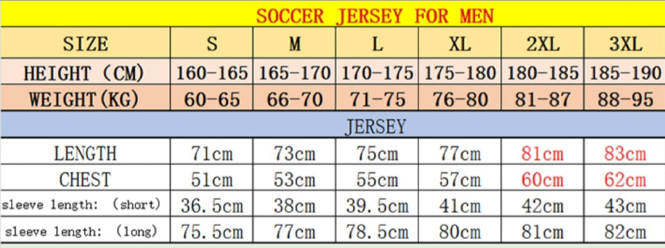soccer jersey size chart