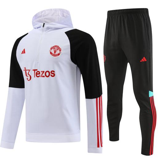 MANCHESTER UNITED white black training sweatshirt hoodie tracksuit set campera sudadera con capucha