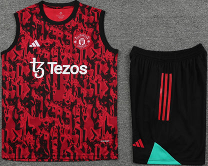 MANCHESTER UNITED black red training tank top sleeveless jersey set conjunto camiseta de entrenamiento sin manga