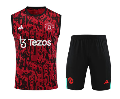 MANCHESTER UNITED black red training tank top sleeveless jersey set conjunto camiseta de entrenamiento sin manga