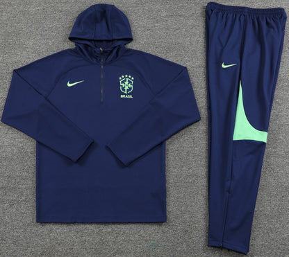 BRAZIL Brasil navy blue training sweatshirt hoodie tracksuit set campera sudadera con capucha