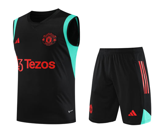 MANCHESTER UNITED black training tank top sleeveless jersey set conjunto camiseta de entrenamiento sin manga