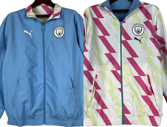 MANCHESTER CITY light blue reversible windbreaker winter coat training jacket chaqueta cortavientos