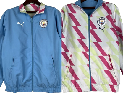 MANCHESTER CITY light blue reversible windbreaker winter coat training jacket chaqueta cortavientos