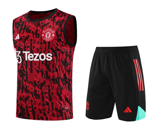 MANCHESTER UNITED black red training tank top sleeveless jersey set conjunto camiseta de entrenamiento sin manga